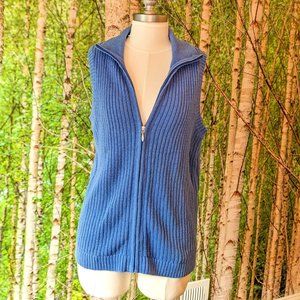 Like New Blue 100% Cotton Ribbed Knit Front Zip Sweater Vest